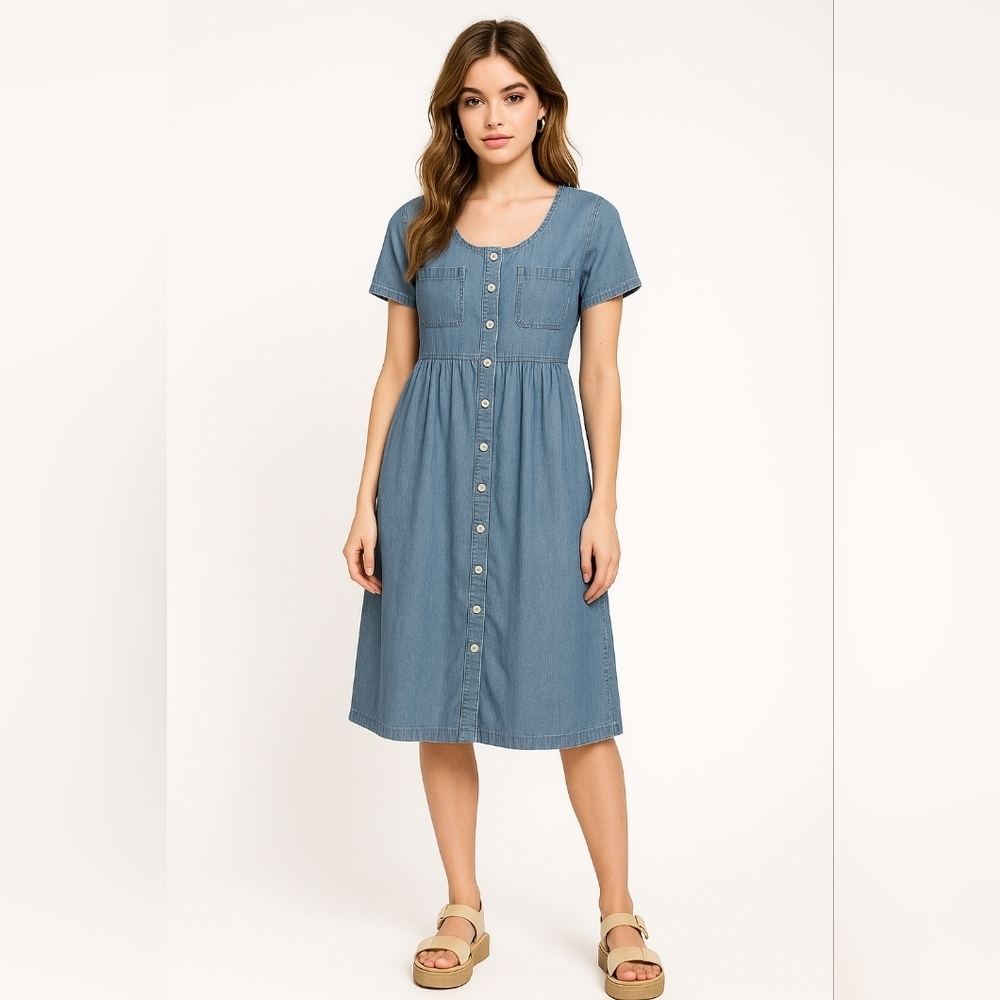 Vintage Erika Classics Clothing Co. Denim Jean‎ Jumper Dress Pearl Buttons Large